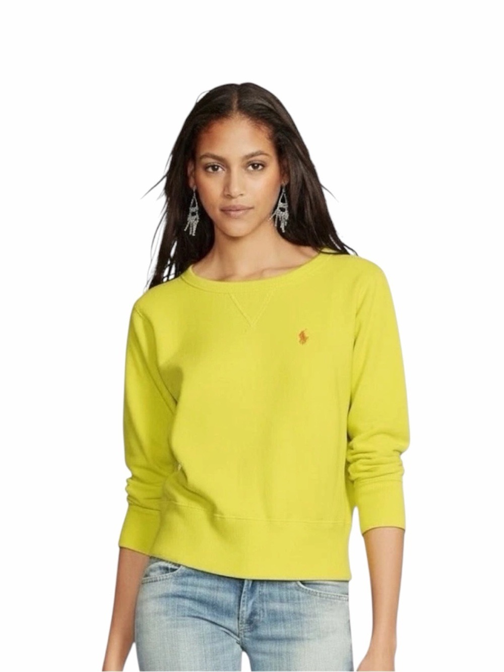 Polo Ralph Lauren Neon Yellow Fleece Sweatshirt Women’s L Pony Logo Preppy
